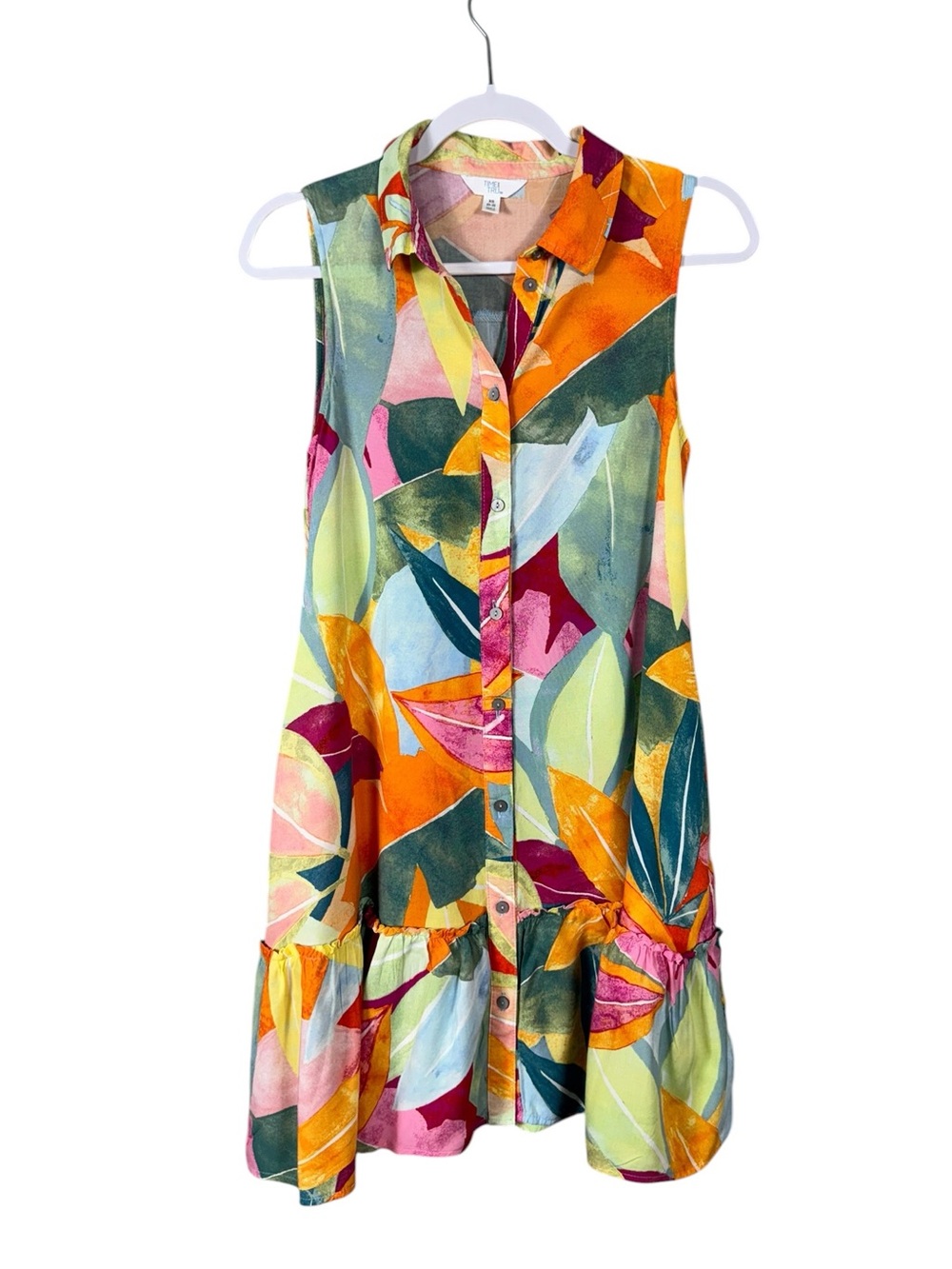 Womens Sleeveless Floral Tiered Dress‎ XS Beach Tropical Resort Vacation Pockets
